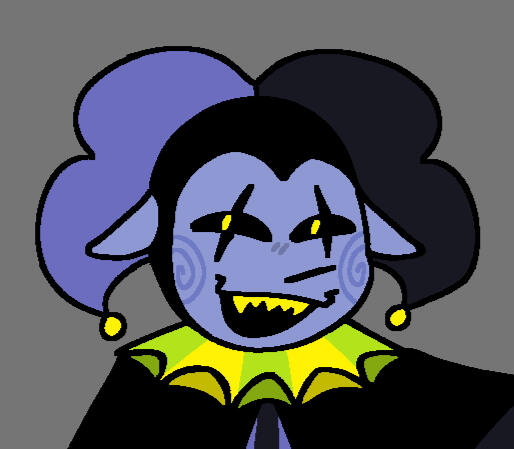 headshot drawing of jevil (deltarune).